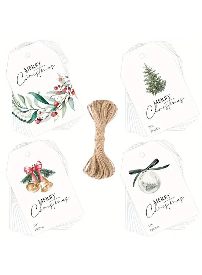 Christmas Gift Tags 60pcs Branch Leaves Design Premium Paper Labels With Jute Twine - Image 1